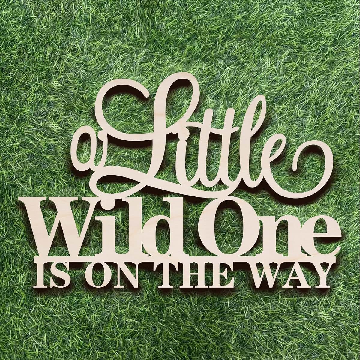 BabyOneStop Wooden A Little Wild One is on the Way Sign, Baby Shower & Nursery Wall Decor with Adhesive Backing