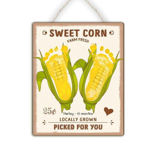 Beethis Personalized Baby Footprint DIY Wooden Hanging Sign Farmhouse Theme