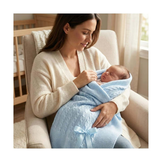 Creaciones Huerta Soft Knitted Receiving Baby Blanket for Boys and Girls Crib Nursery Swaddle Shower Gift - Made in