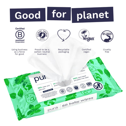 Pura Natural Baby Wipes 99% Water Unscented