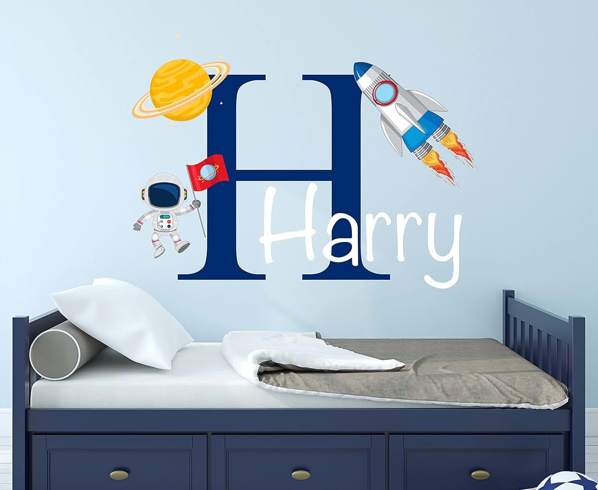 Decalzone Inc Custom Name Rocket Wall Decal - Rocket Wall Decals - Nursery Wall Decals - Space Boy Room Decor Vinyl