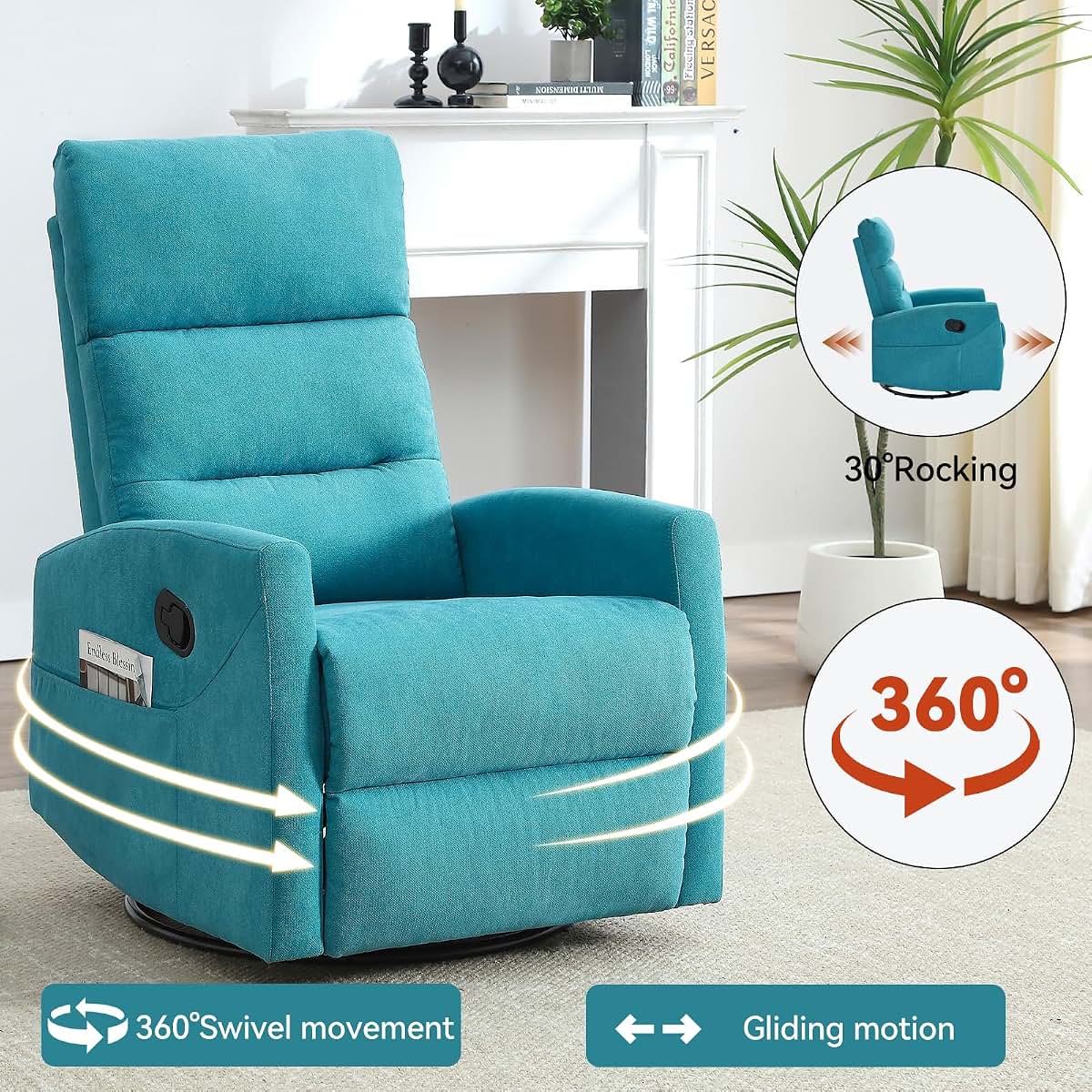 Zentrava 360° Swivel Glider Rocking Chair, Nursery & Living Room