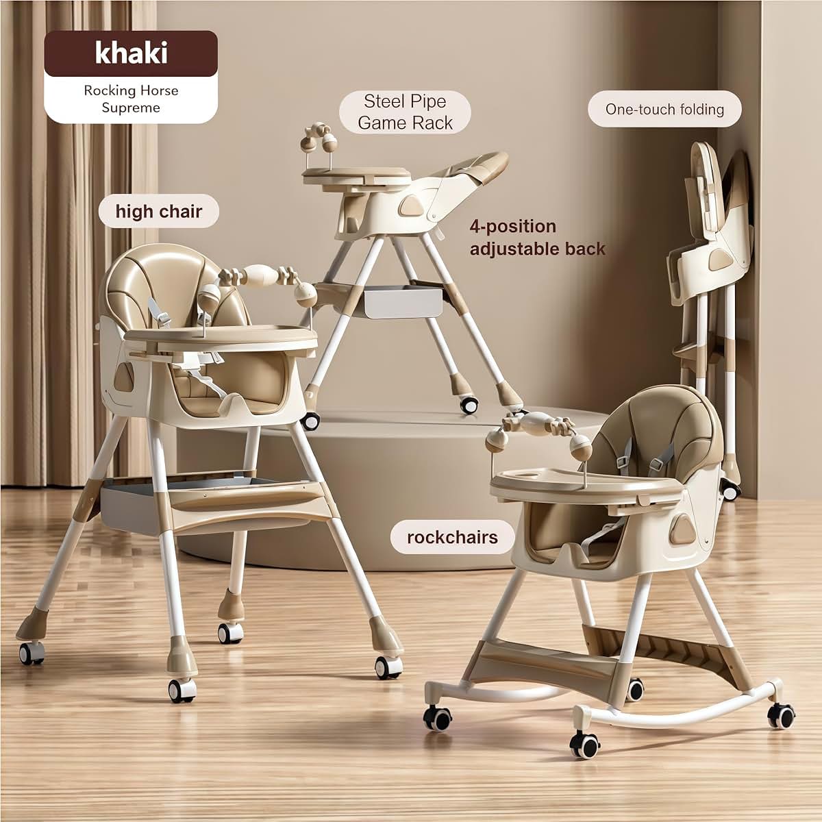 Magic ZC PU Leather Baby High Chair with Rocking Mode, High Chair for Babies and Toddlers, Detachable Dining Plate (photo 2)