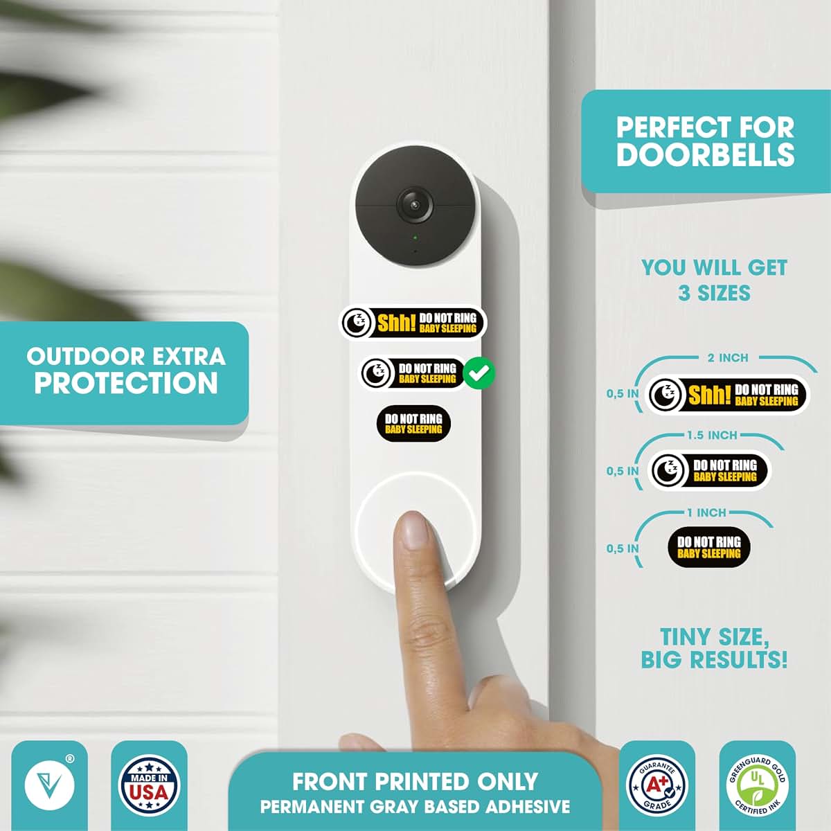 engravenusa Tiny Do Not Ring Baby Sleeping Sticker | 3 Sizes Baby Sleeping Sticker | Do Not Ring Stickers for Doorbell