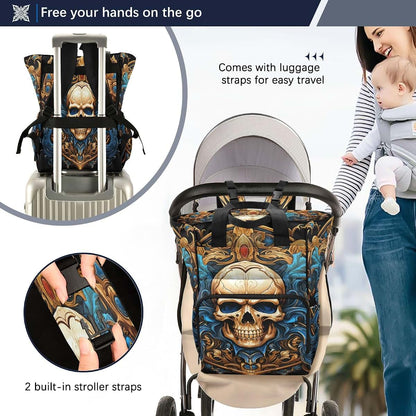 LINNIKEEEE Abstract Cool Golden Skull Diaper Bag Travel Backpack (photo 4)