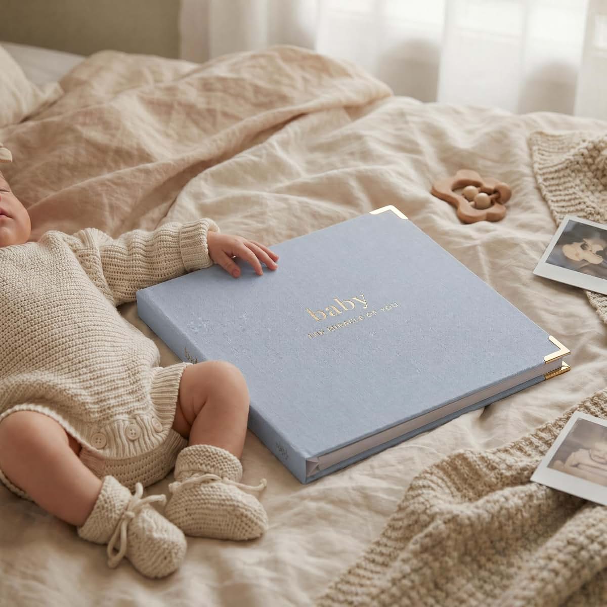Keepsake Baby Memory Book Photo Album, Linen Hard Cover, 8.66 x 8.66 Inches