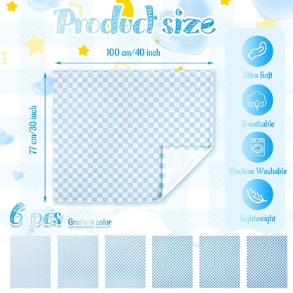 Fanfanwin 6 Pack Blue Checkered Microfiber Baby Blankets
