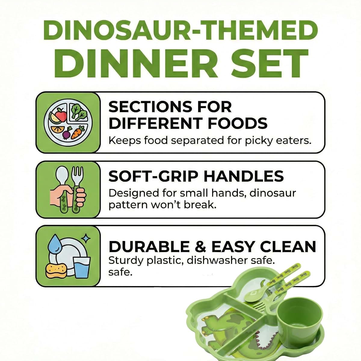 ZUBAYR Dinosaur Kids Dinnerware Set - 4-Piece Toddler Eating Set (photo 3)