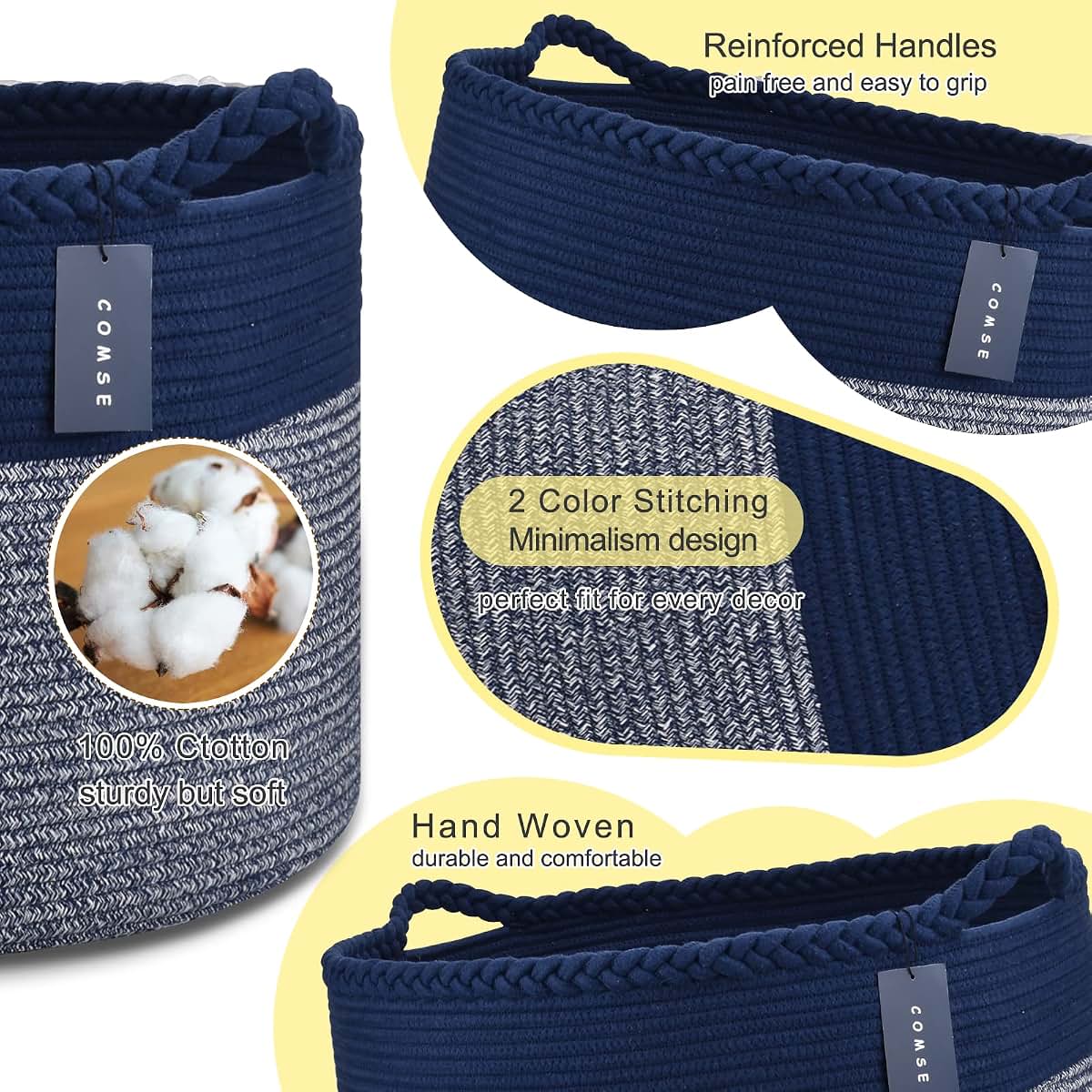 COMSE Cotton Rope Storage Basket for Nursery & Living Room