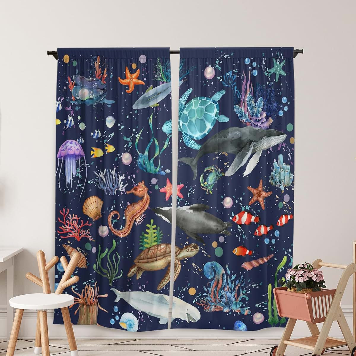 Suklly Nautical Coastal Window Curtains for Nursery Bedroom Decor