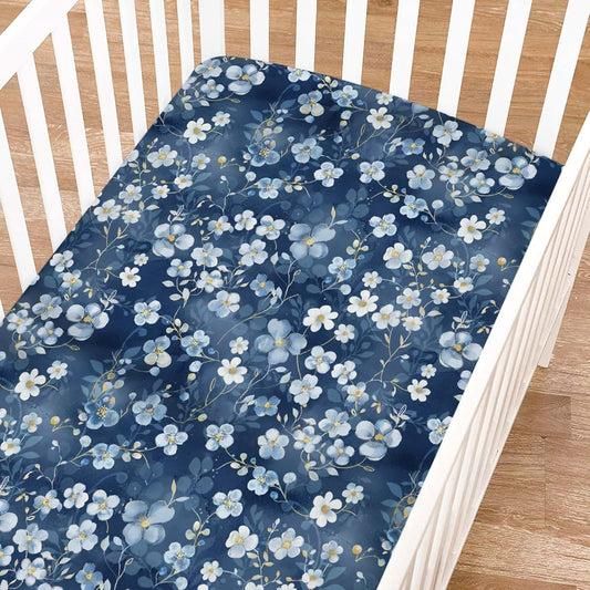 Wonderful Flowers Baby Crib Sheets Navy White Wild Flowers 52x28 Standard Crib Toddler Mattress Cover