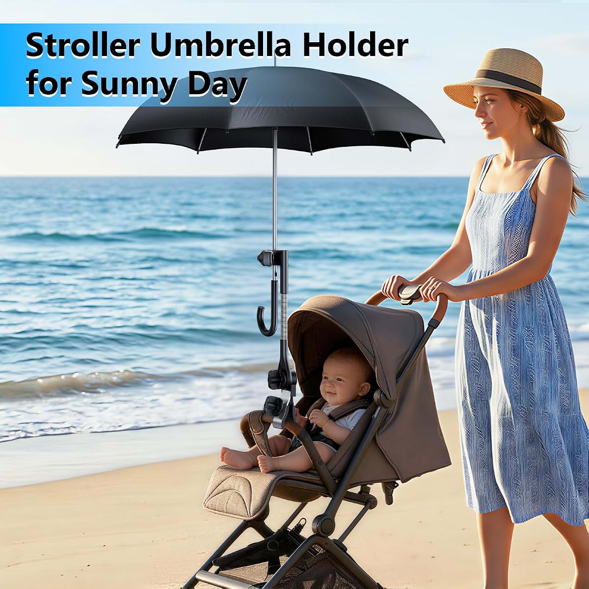 Umbrella Holder For Stroller Chair 360° Adjustable Clamp Mount