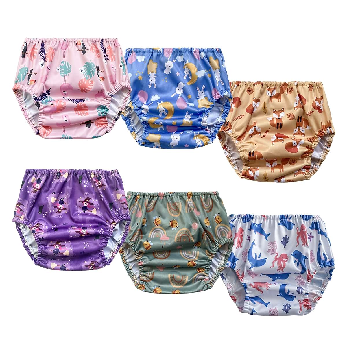 BISENKID 6 Packs Waterproof Plastic Pants for Toddlers Potty Training Pants & Good Elastic and Breathable Diaper Cover