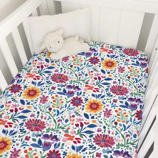 Dpjkevw Vintage Wildflowers Baby Crib Sheets Boys & Girls Colorful Floral Leaves Soft Snug Fitted Newborn Bedding