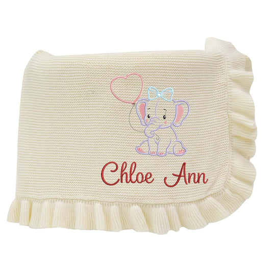 SWaddle AN Personalized Embroidered Elephant Baby Blanket, Custom Name Knit Blanket, Soft Elephant Design, Newborn