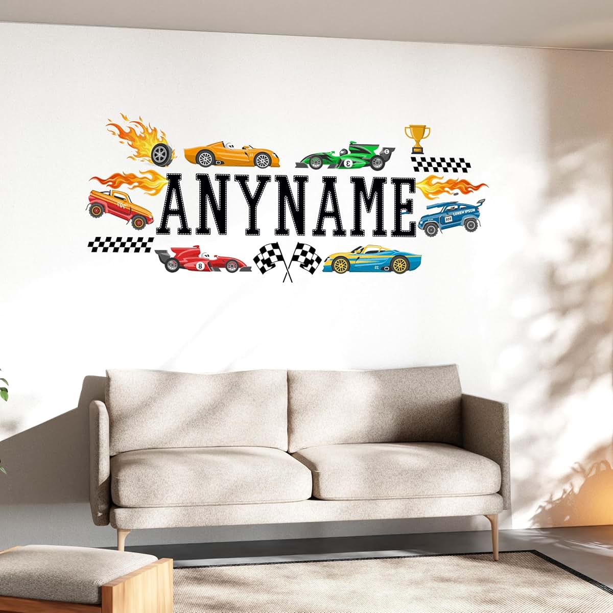 SOUTH9STICKER Custom Race Car Name Wall Decal Personalized Boys Racing Decor