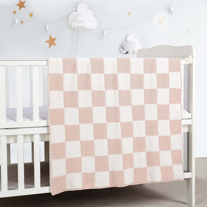 Checked Pink Chenille Baby Blanket for Newborns and Infants