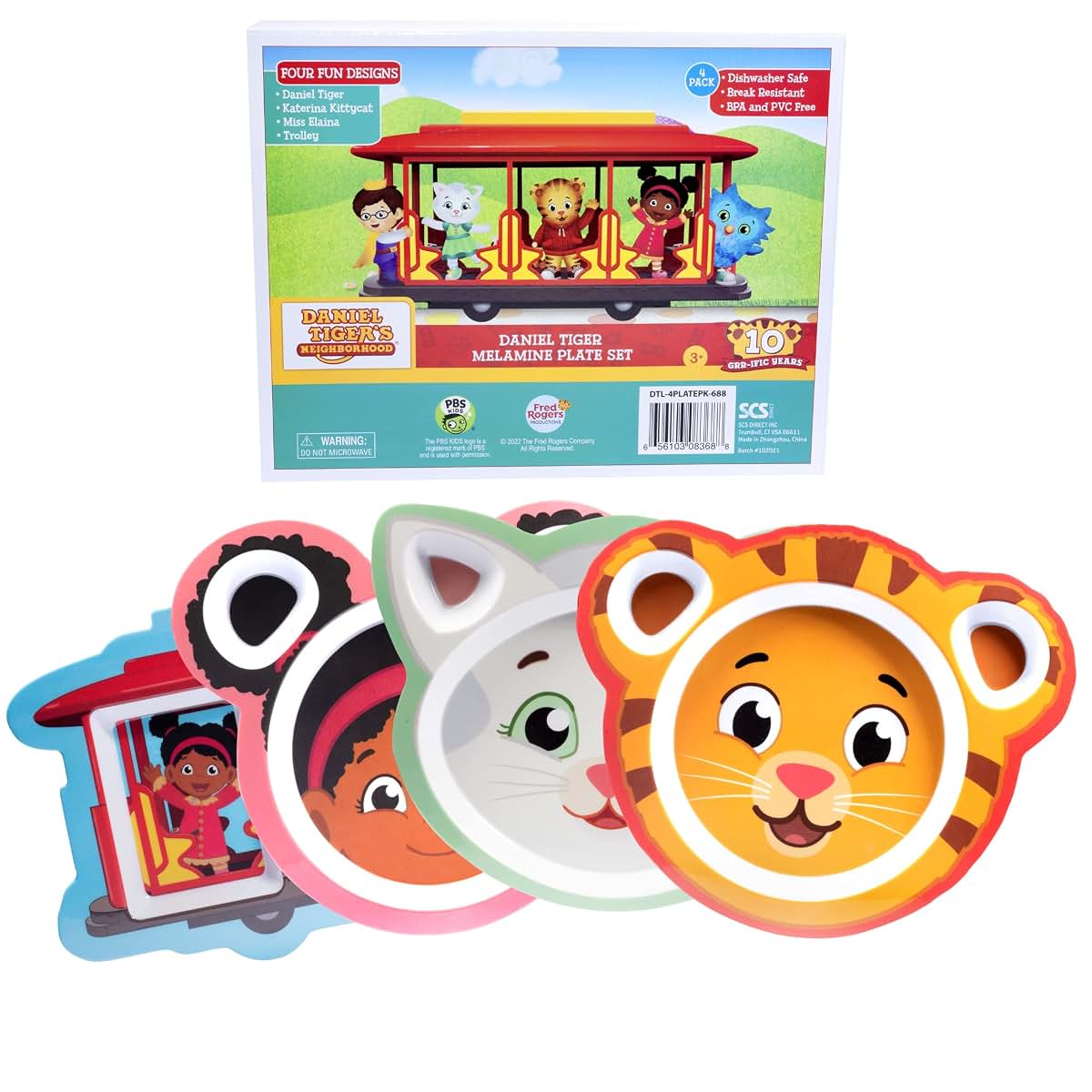 SCS Direct Daniel Tiger Melamine Feeding Plate Set - Four (4) Cute Kids Mealtime Dinnerware for Kids w/ Daniel (photo 2)