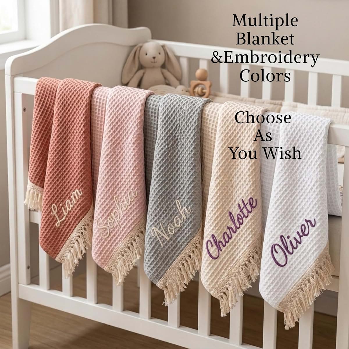 Kryvoxc Personalized Fringe Baby Blanket and Bonnet Set (photo 4)