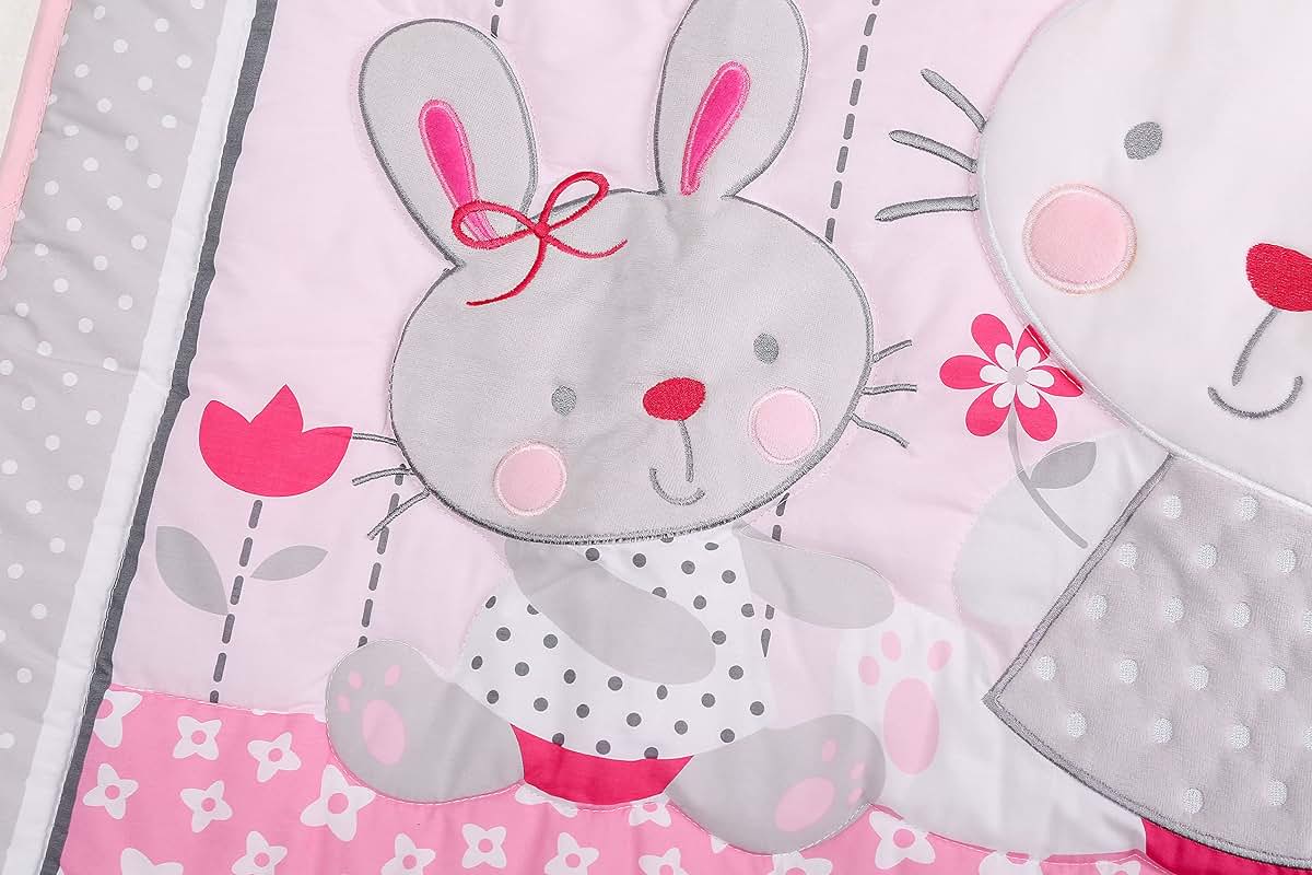 CribMATE Nursery Crib Quilts for Baby Girl Baby Boy Baby Crib Bedding Quilted Comforter (Pink Rabbit) (photo 4)