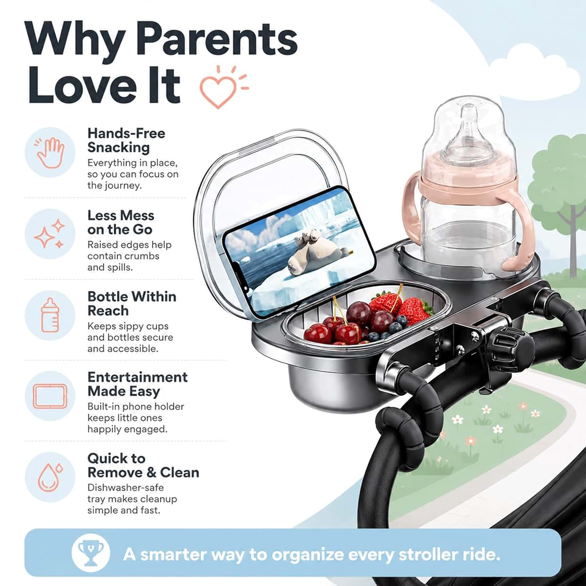 Saibis Universal Stroller Snack Tray With Cup And Phone Holder (photo 4)