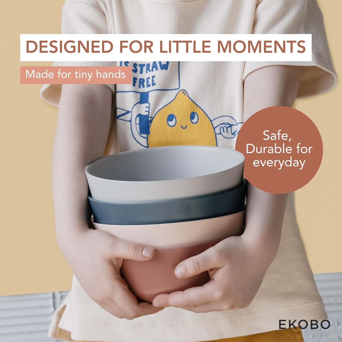 EKOBO Bamboo Kids Bowls Set of 4, 20 oz Reusable Kid Bowls, Eco‑Composite, BPA‑Free, Dishwasher Safe, Stackable Cereal (photo 3)