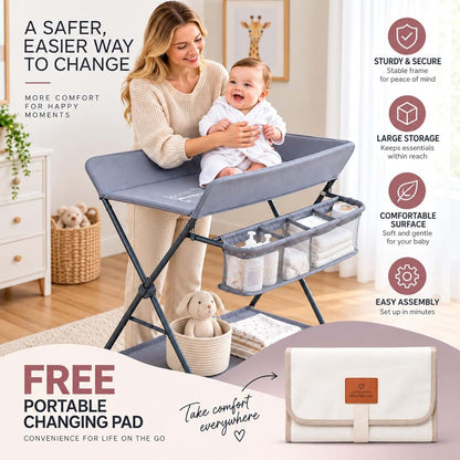 Sanmico Baby Changing Table with Wheels, Portable Foldable Diaper Changing Station, Adjustable Height, Nursery (photo 3)