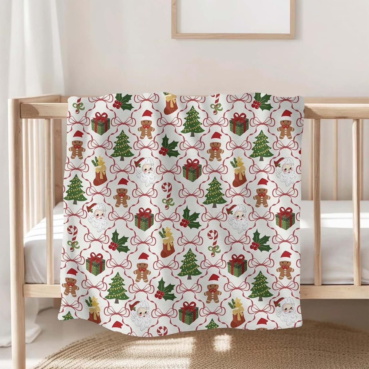 Selgkds Pink Santa Christmas Bows Baby Blankets (photo 2)