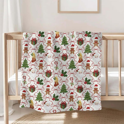 Selgkds Pink Santa Christmas Bows Baby Blankets for Boy Girl Retro Christmas Trees Stockings Fir Gifts Swaddle (photo 2)