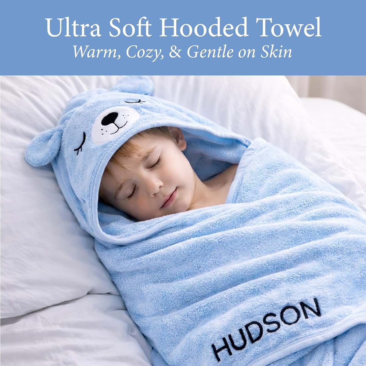 Ababy Personalized Hooded Baby Bath Towel - Light Blue Dog