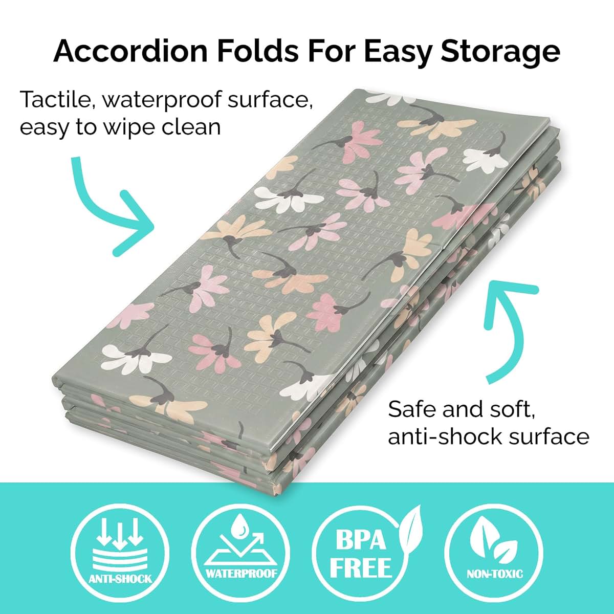 JumpOff Jo Foldable Foam Play Mat – Large Waterproof Baby & Toddler Activity Floor Mat, Double-Sided 70 x 59 Inch Play