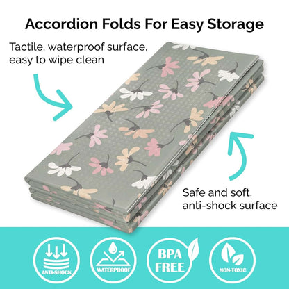 JumpOff Jo Foldable Foam Play Mat – Large Waterproof Baby & Toddler Activity Floor Mat, Double-Sided 70 x 59 Inch Play