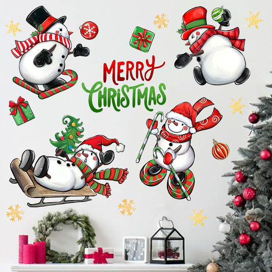 Christmas Snowman Wall Decals, 2 Sheets Vinyl Stickers for Home Holiday Decor