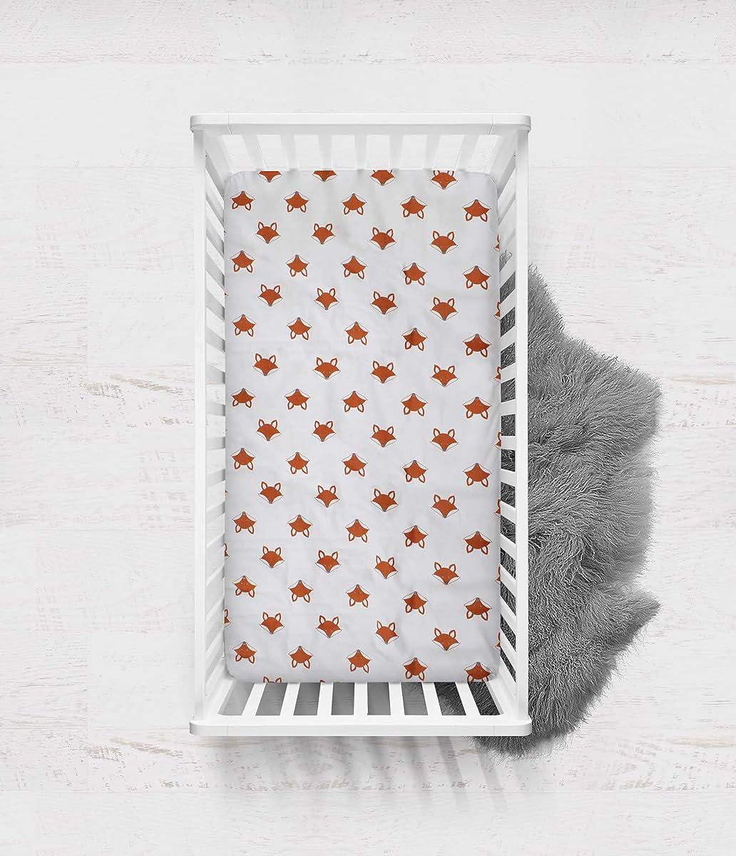 Bacati - Playful Fox Orange/Grey 2 Pack Crib Fitted Sheets (Orange/Grey Fox Print) (photo 4)