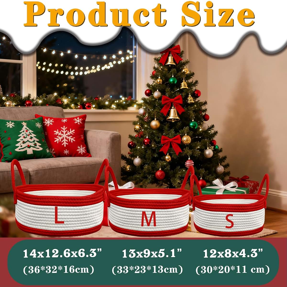 GIFTSDIY Personalized Christmas Gift Baskets with Name,Custom Baby Rope Cotton Basket for Organizing,Customized Storage (photo 2)