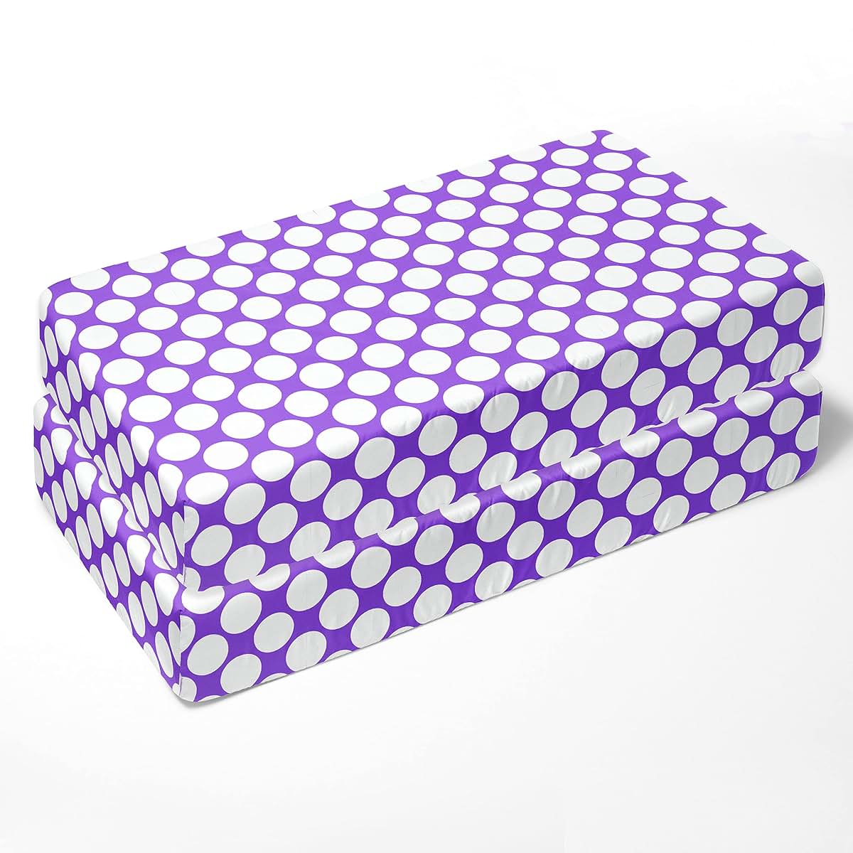 Bacati 2-Pack Large Dots Cotton Percale Fitted Crib Sheets - Purple (photo 3)