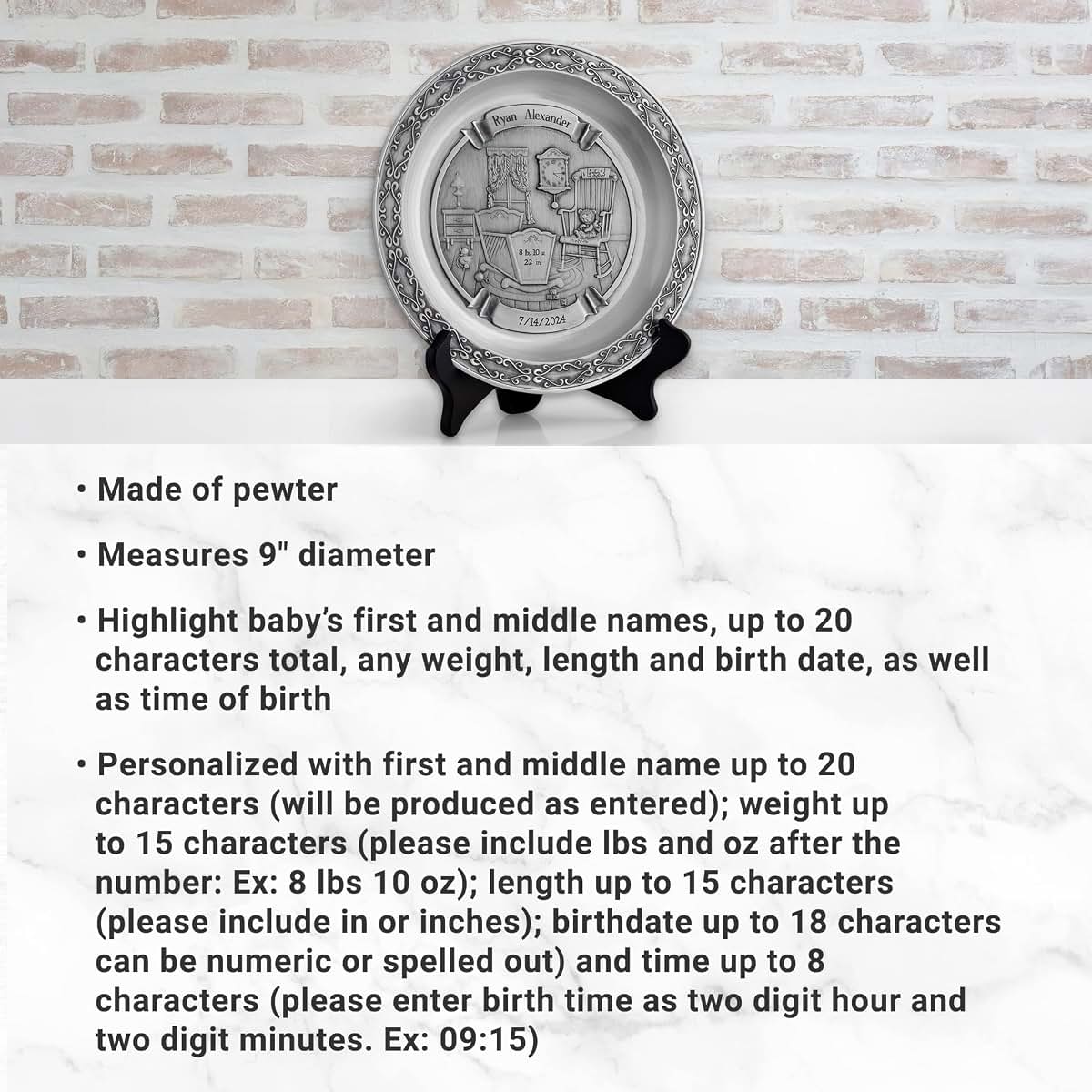 Let's Make Memories Personalized Pewter Baby Plate for Nursery Decor (photo 3)