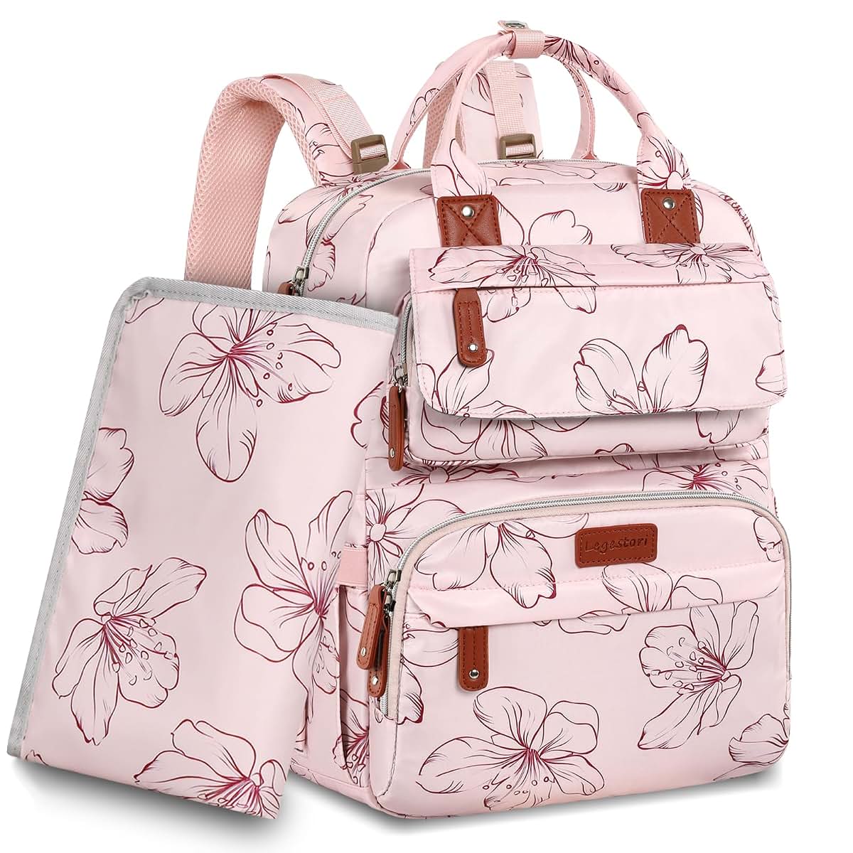 Legestori Diaper Bag Backpack With Portable Changing Pad And Floral Print