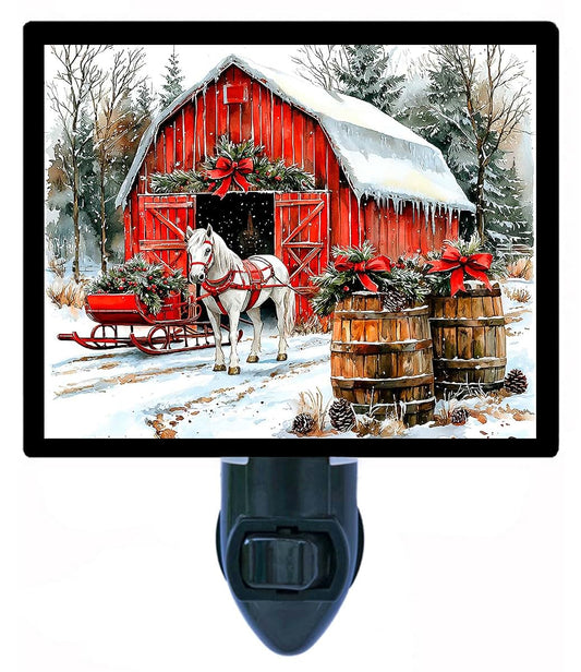 Night Light Designs Led Night Light Red Barn Sleigh Ride Country Christmas Design