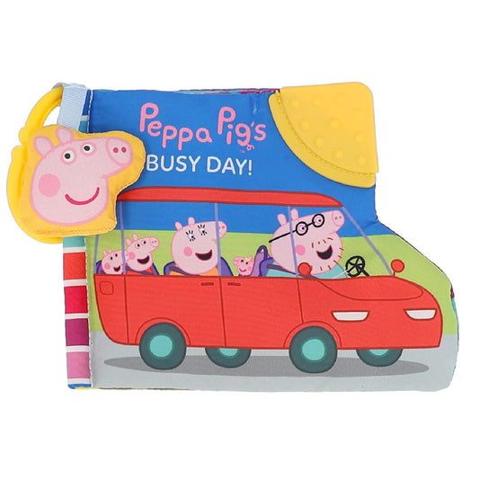 Kids Preferred Peppa Pig Soft Book with Ribbons, Teether Corner, Squeaker, Crinkle Pages, Flaps, On-The-Go Clip, Ages 0
