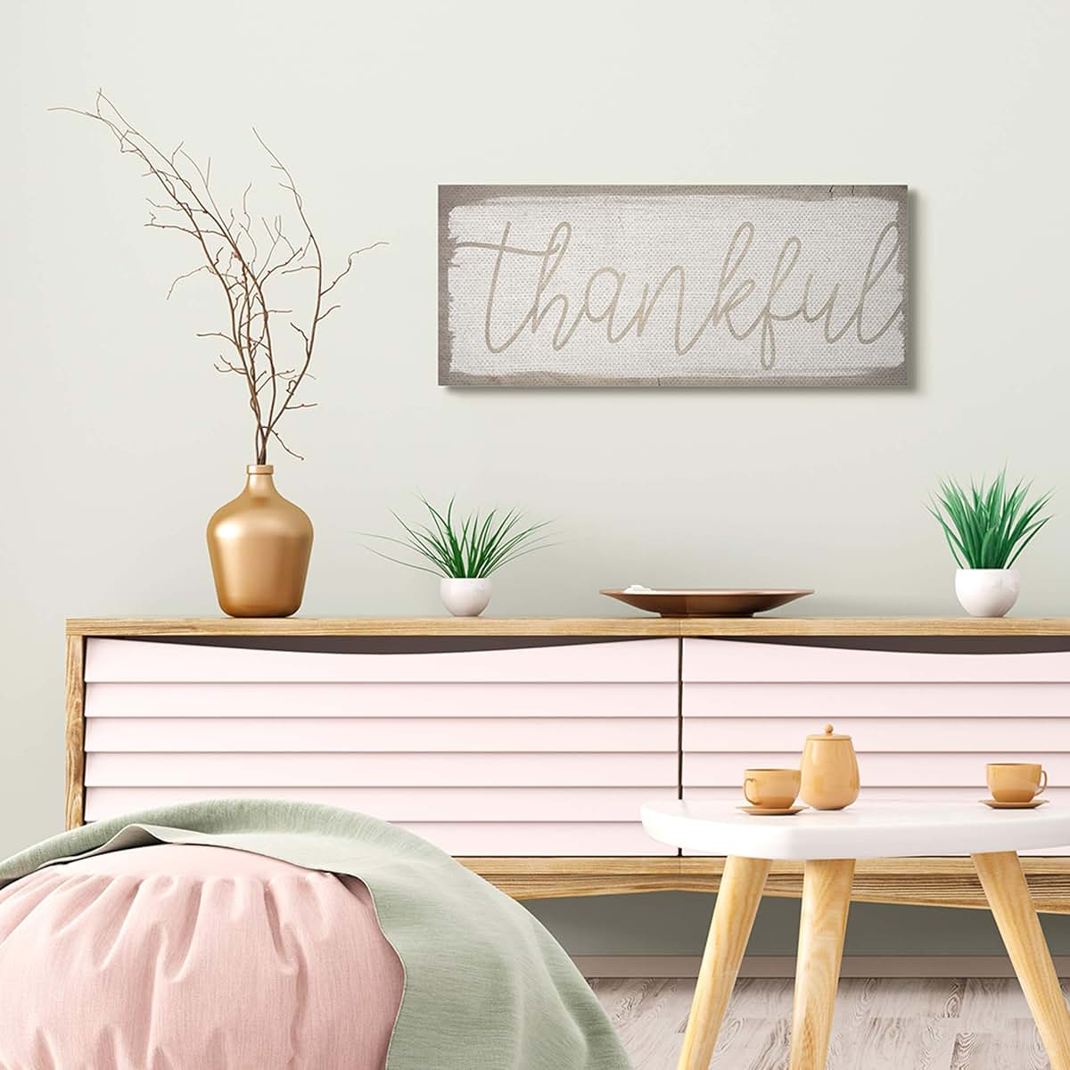 Stupell Industries Playful Thankful Text Distressed Paint Pattern Canvas Wall Art 13 x 30 Inches