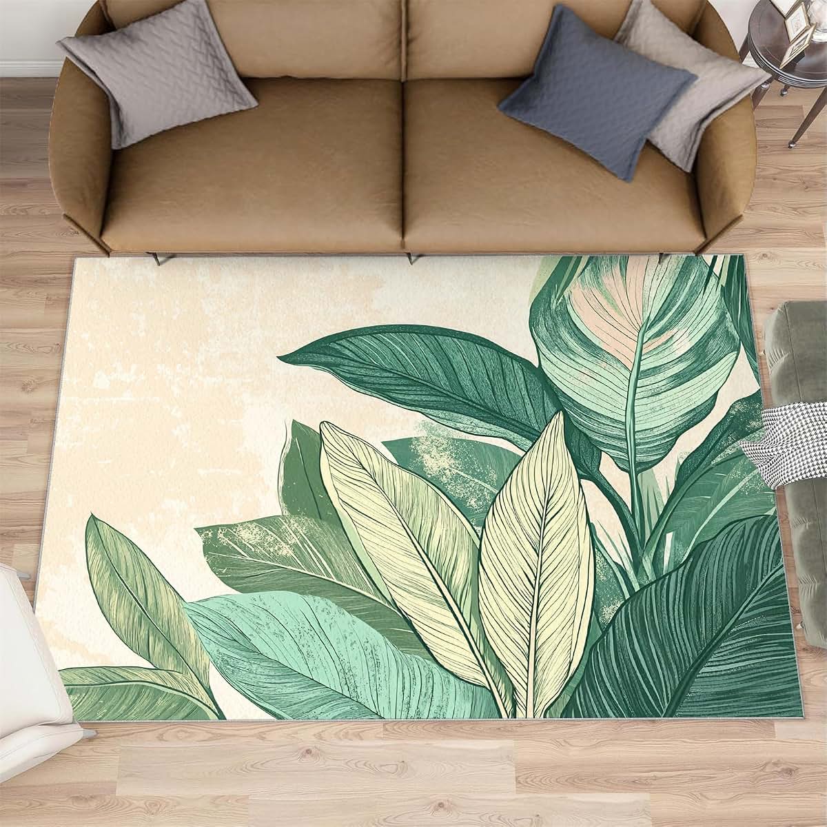 Hygiuid 4x5 Leaves Area Rug, Rectangular Botanical Print Carpet