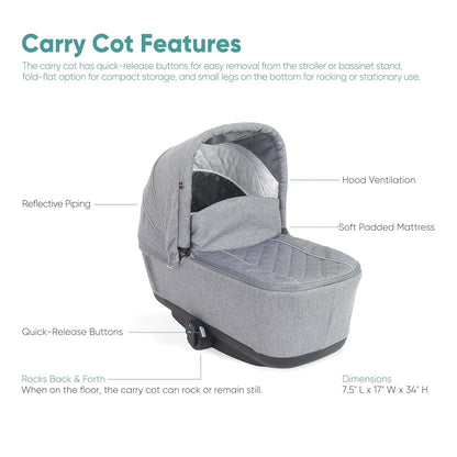 KidCo Uno+ Carry Cot Portable Baby Bassinet In Pearl Grey