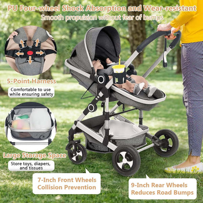 TODEFULL 2-in-1 Baby Stroller with Reversible Seat and Canopy