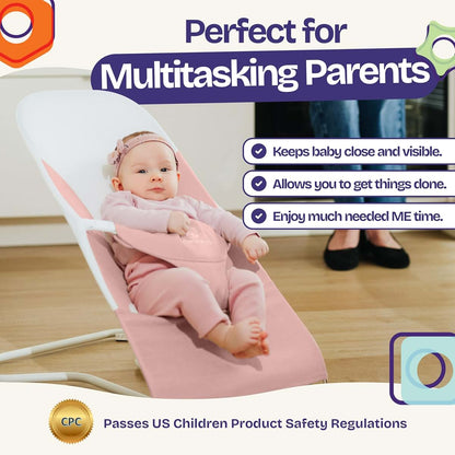 ComfyBumpy Baby Bouncer Seat, Organic Cotton & Breathable Mesh, 3-Position Foldable Portable Infant Bouncer with Carry Case (8-20lbs) Pink