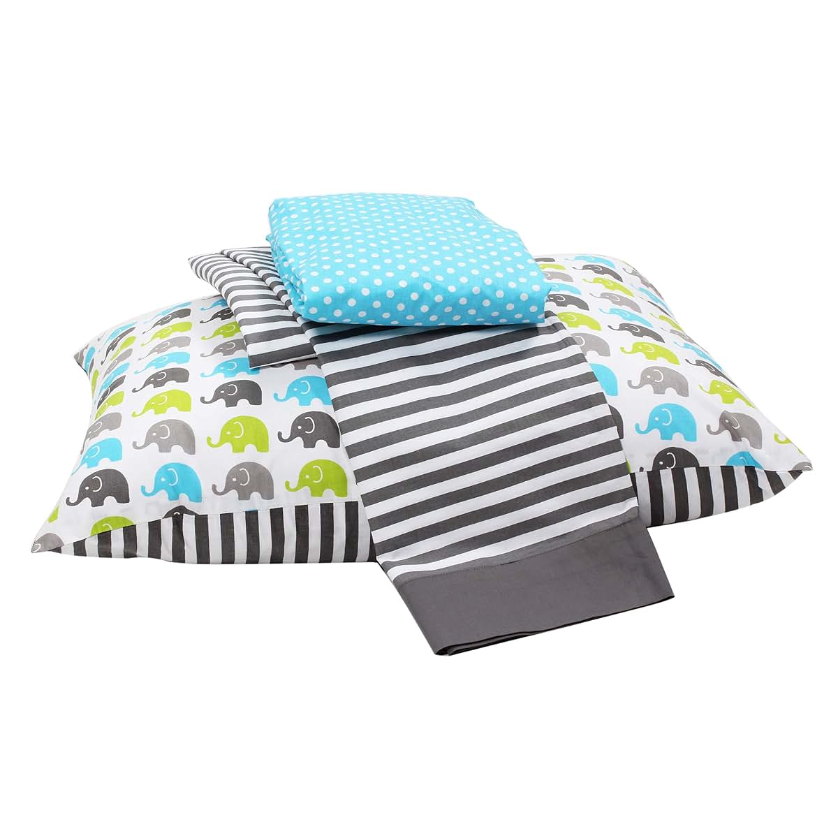 Bacati - 3 Pc Toddler Bedding Set (Aqua/Lime/Grey) (photo 4)