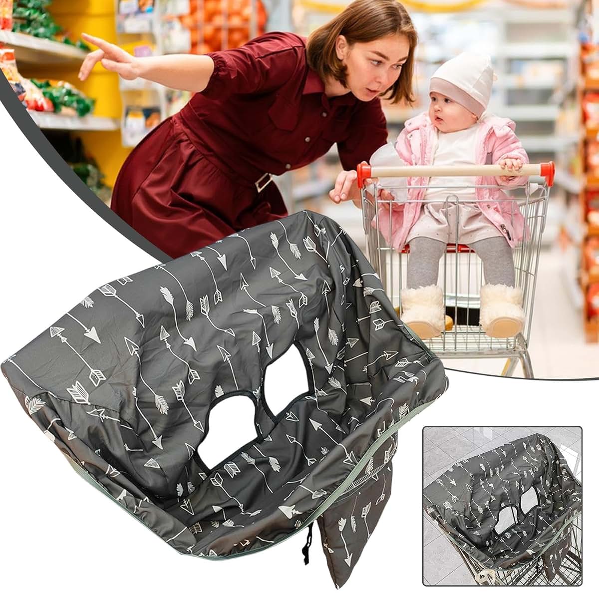 Baby Cart Cover Hammock Style, Washable Shopping Cart Cushion with Drawstring Bag