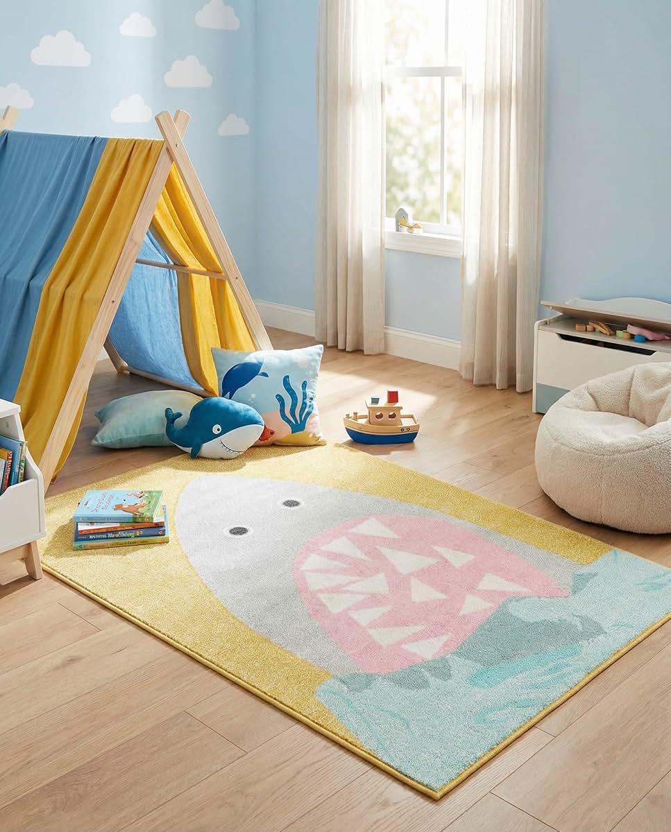 Rugs.com Whimsy Kids Shark Area Rug, Yellow 4'1" x 6'1"