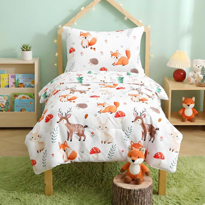 BabyOneStop Woodland Animals 4-Piece Reversible Toddler Bedding Set