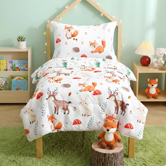 BabyOneStop Woodland Animals 4-Piece Reversible Toddler Bedding Set
